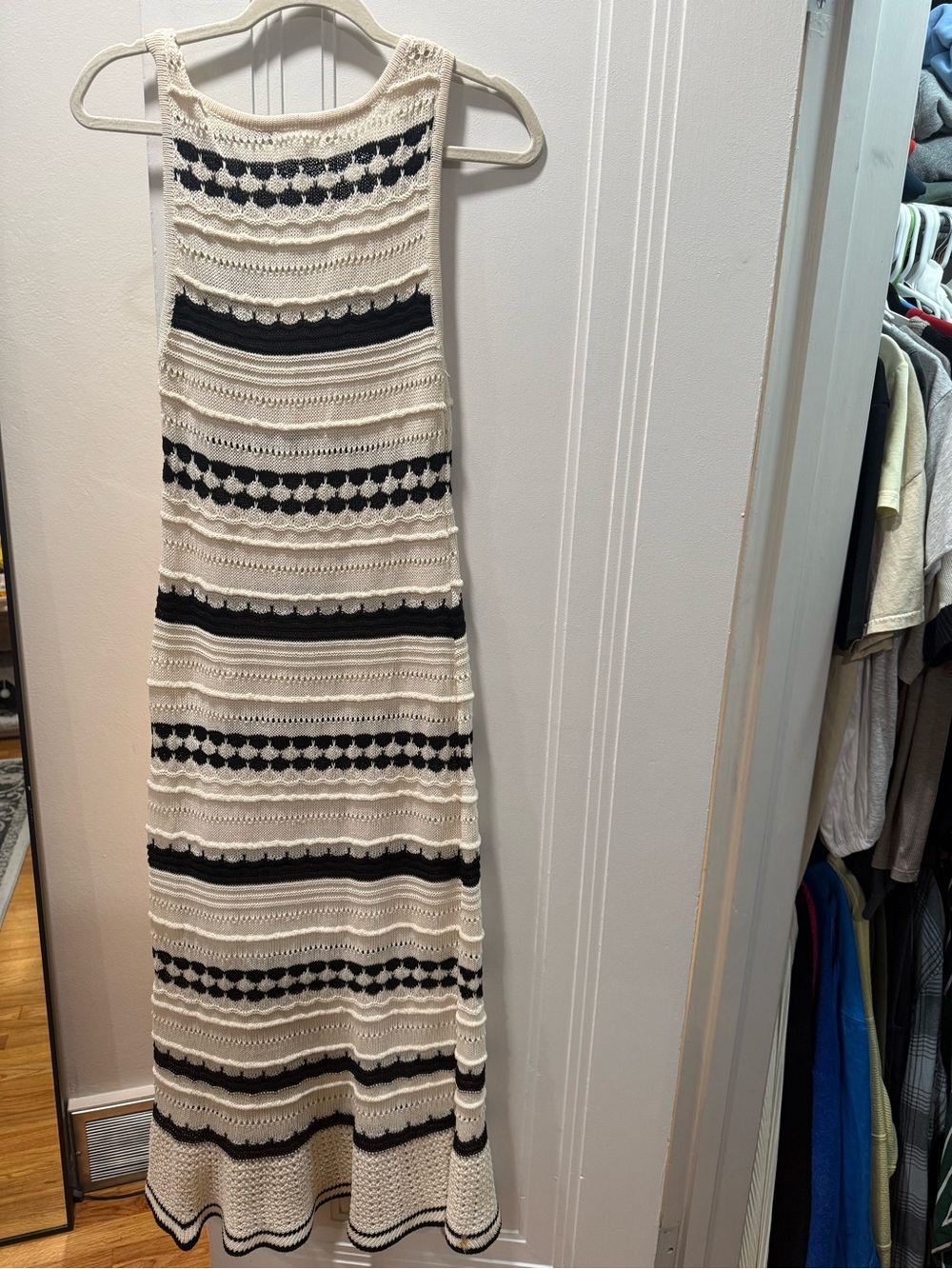 Sleeveless Cream & Black Striped Crochet Maxi Dress - Picture 3 of 3